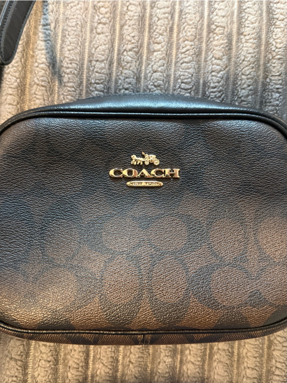 Coach Brown Signature Leather Crossbody with Gold Logo